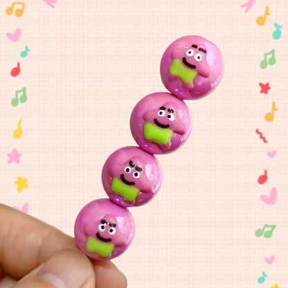 Hand Painted Starfish Acrylic Beads 16mm Christmas Cap Series 5pcs 19