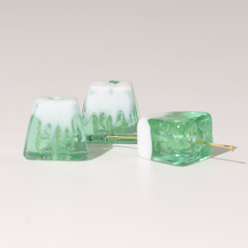 Lampwork Square Glass Beads 18mm Glow In The Dark Japan Fuji Mountain 25pcs 9