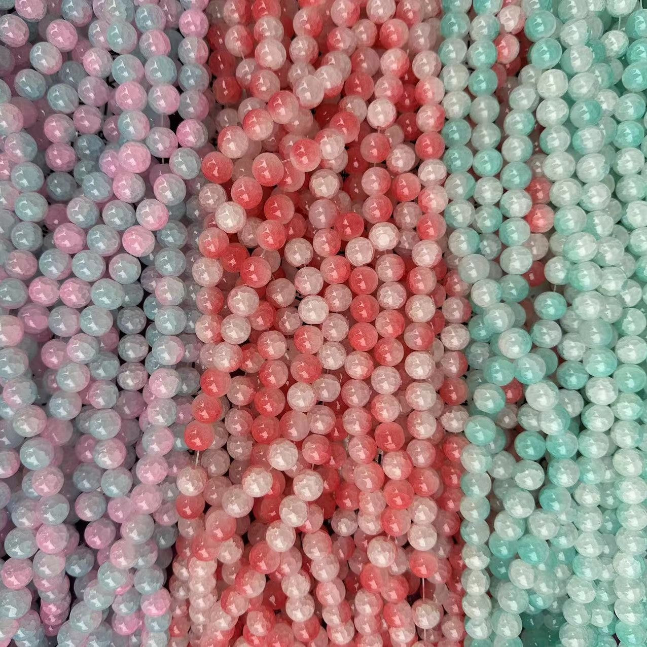 Crackle Round Glass Beads 12mm Pastel Shimmer 10 Strands