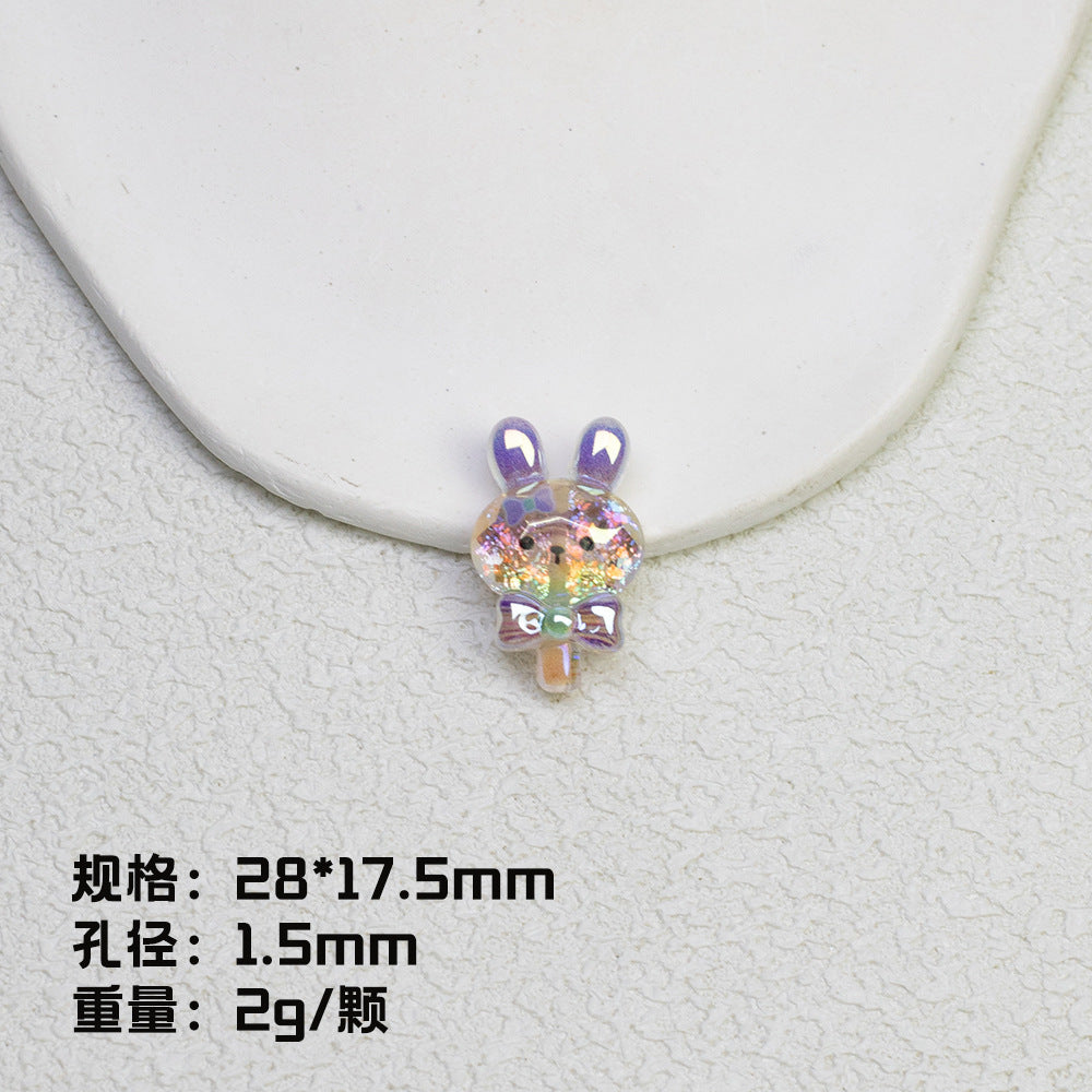 Glitter Bunny Lollipop Resin Beads 28mm Iridescent 10pcs 9