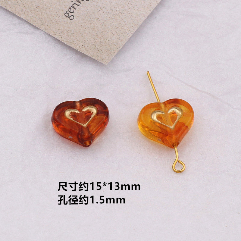Vintage Amber Transparent Gilded Plum Blossom Acrylic Beads 10pcs 10