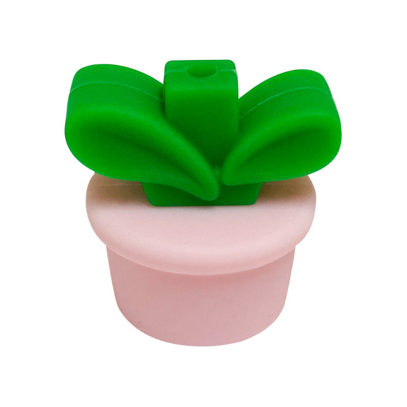 Silicone 3D Focal Beads Flowerpot Grass With Leaf Cluster 20pcs 8
