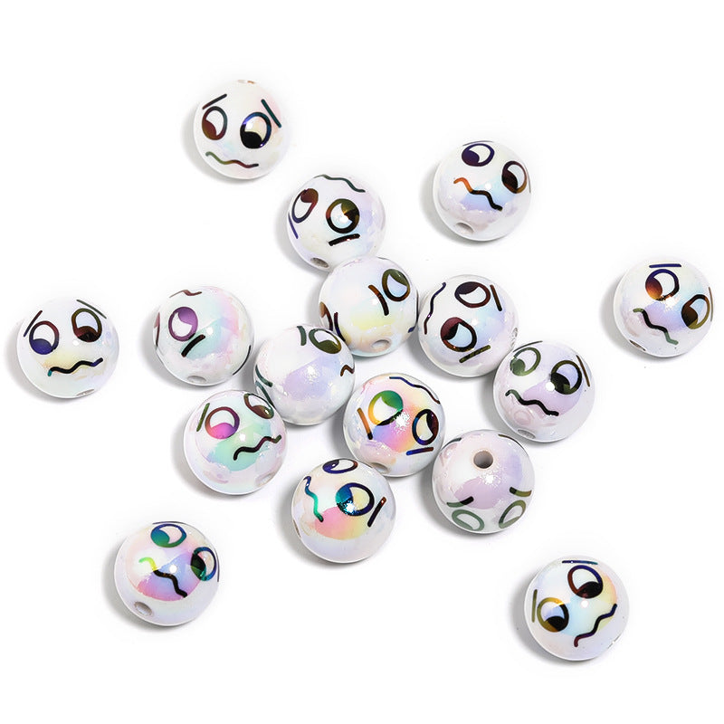 UV Plating Round Acrylic Beads 16mm Funny Emoji Faces 50pcs 9