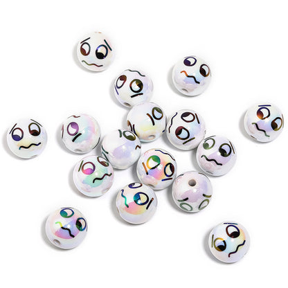 UV Plating Round Acrylic Beads 16mm Funny Emoji Faces 50pcs 9
