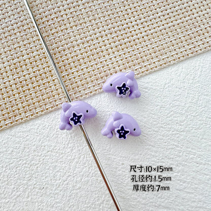 Dolphin and Birthday Bear Metal Beads 15 17mm Painted Alloy 10pcs 7