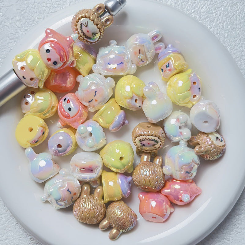 Glossy Iridescent 3D Pop Mart Resin Beads 17-23mm 5pcs