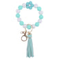 Colorful Flower Silicone Bead Wristlet Keychain with Leather Tassel 13