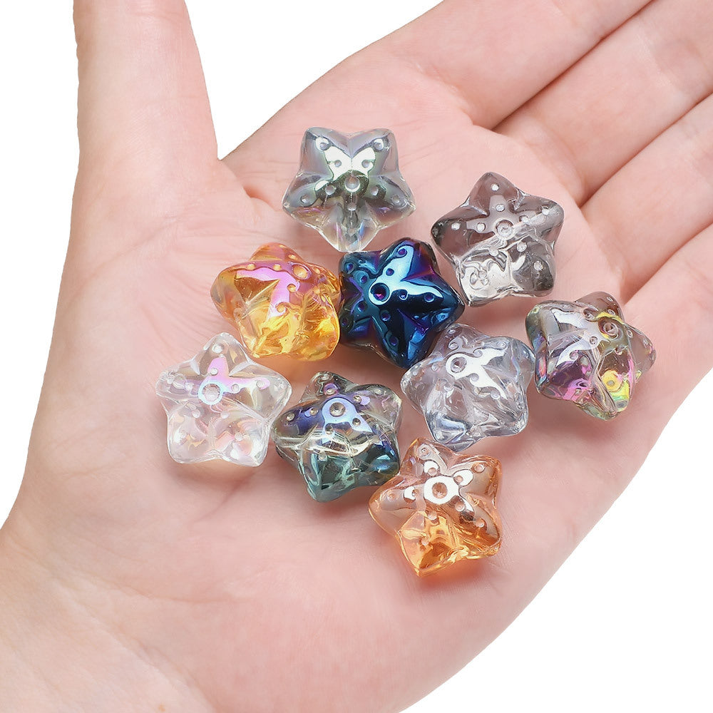 Electroplated Star Glass Beads 18mm Imitation Lunar Pit Texture 10pcs 4