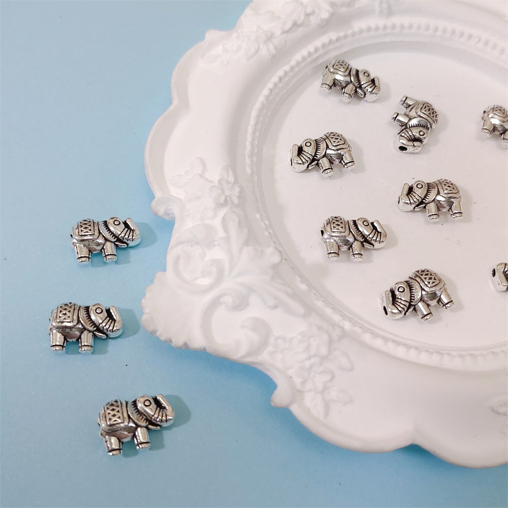 Elephant Metal Beads 12x8.2mm Vintage Silver Tone 20pcs