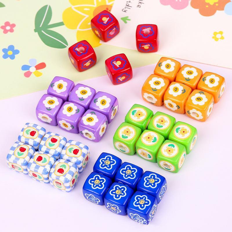 Plaid Sunflower Square Acrylic Beads 14mm Colorful Floral 10pcs