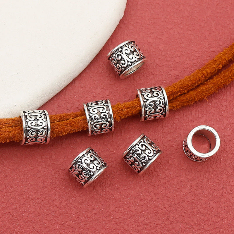 Tube Metal Beads 8mm Ethnic Pattern Antique Silver Tone 100pcs 2