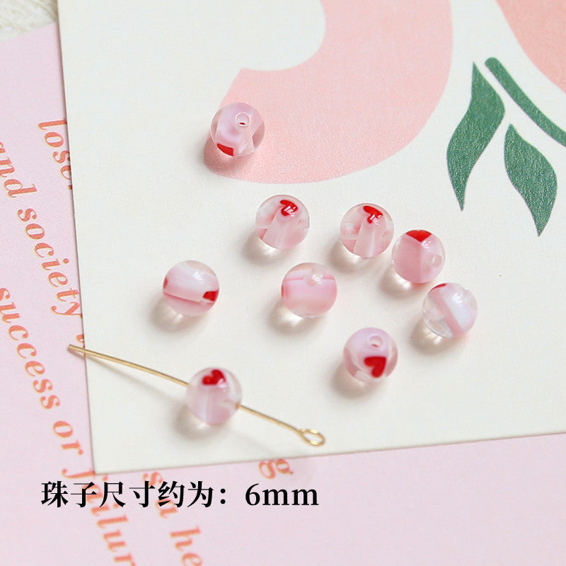 Lampwork Glass Beads Round 6-10mm Tiny Red Heart Pattern 2pcs 7