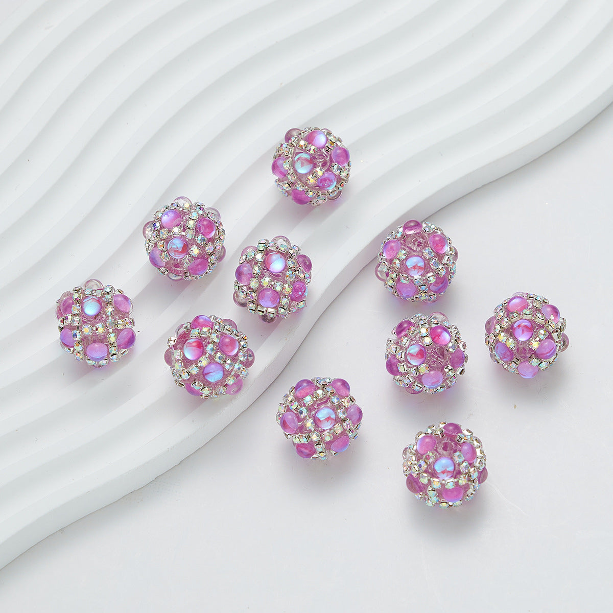 Bubblegum Rhinestone Beads 18mm Enlaced Fully Rhinestoned 5pcs 7