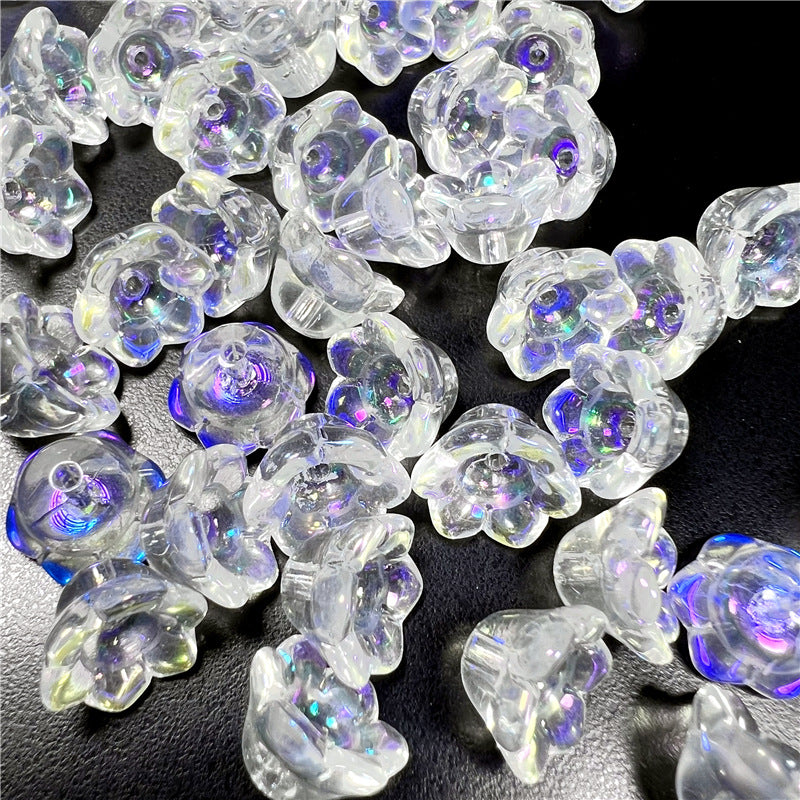 Czech Glass Beads Flower 12mm Iridescent Crystal Clear 50pcs