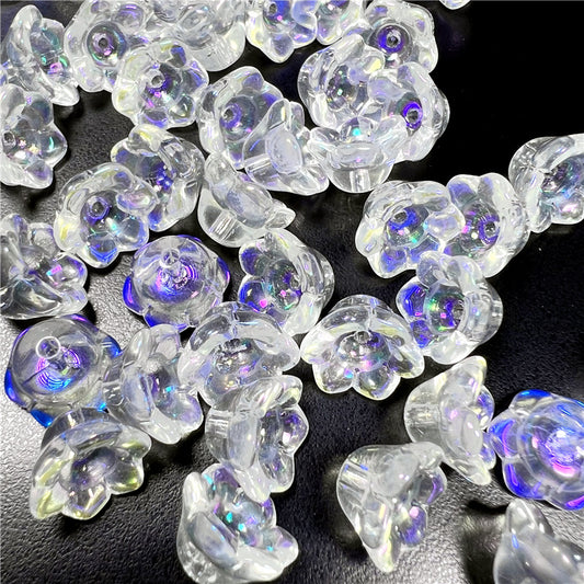Czech Glass Beads Flower 12mm Iridescent Crystal Clear 50pcs