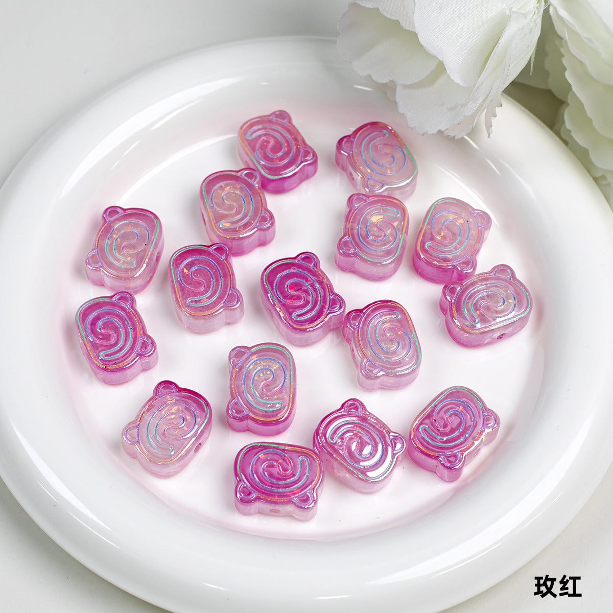 Spiral Pattern Bear Resin Beads 20mm Multicolor Translucent 10pcs 12