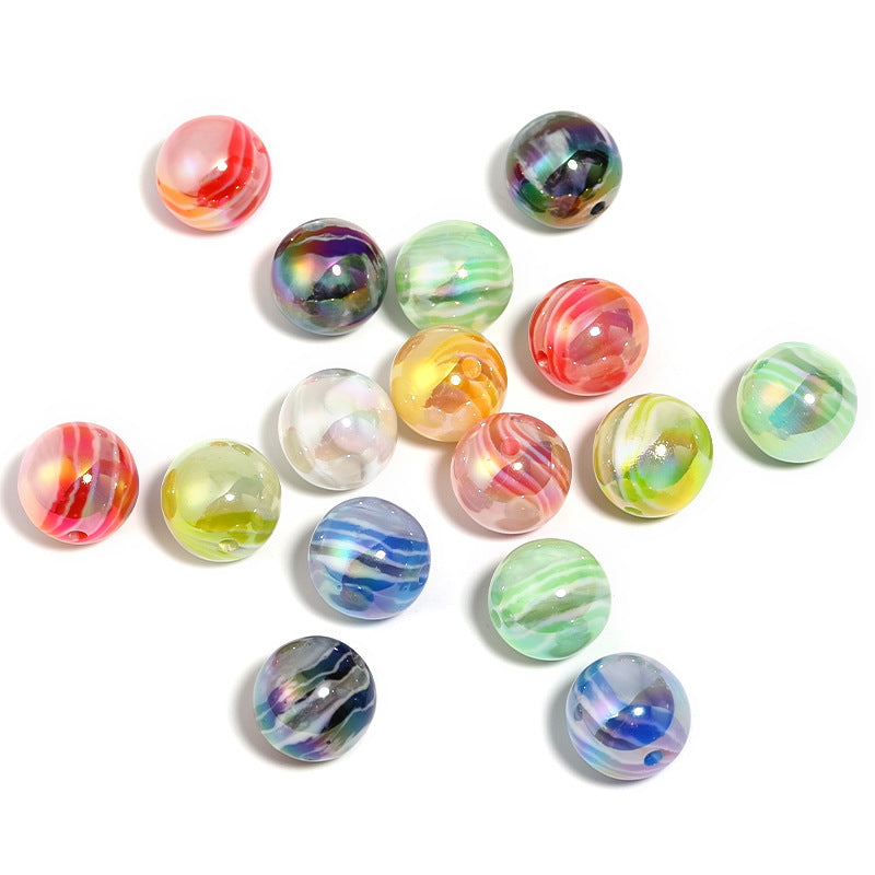 UV Plating Round Acrylic Beads 16mm Imitation Marble Rock Stratum 50pcs 6