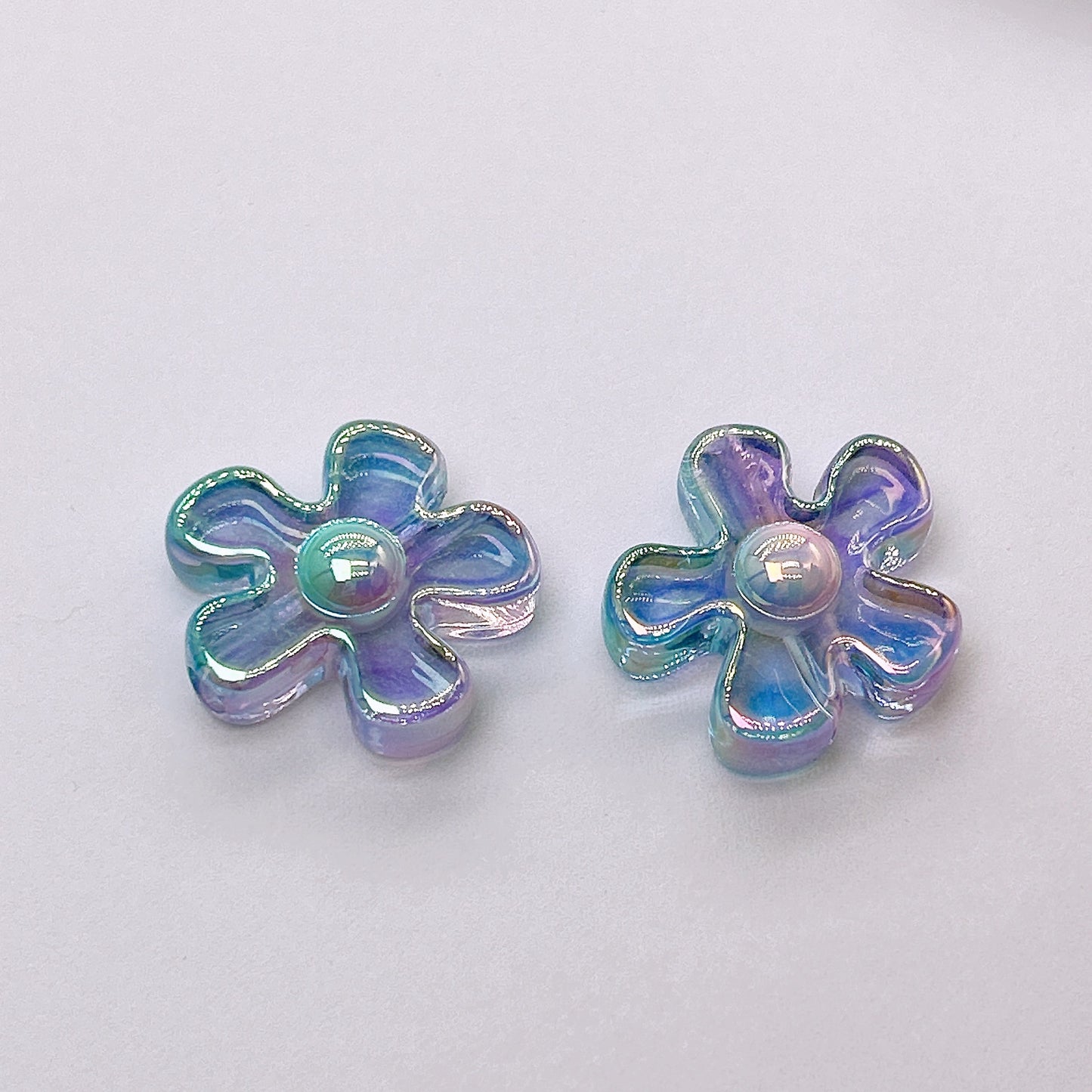 Plating Irregular Flower Acrylic Beads 26mm Transparent Pastel 100pcs 9