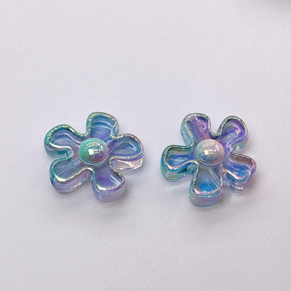 Plating Irregular Flower Acrylic Beads 26mm Transparent Pastel 100pcs 9