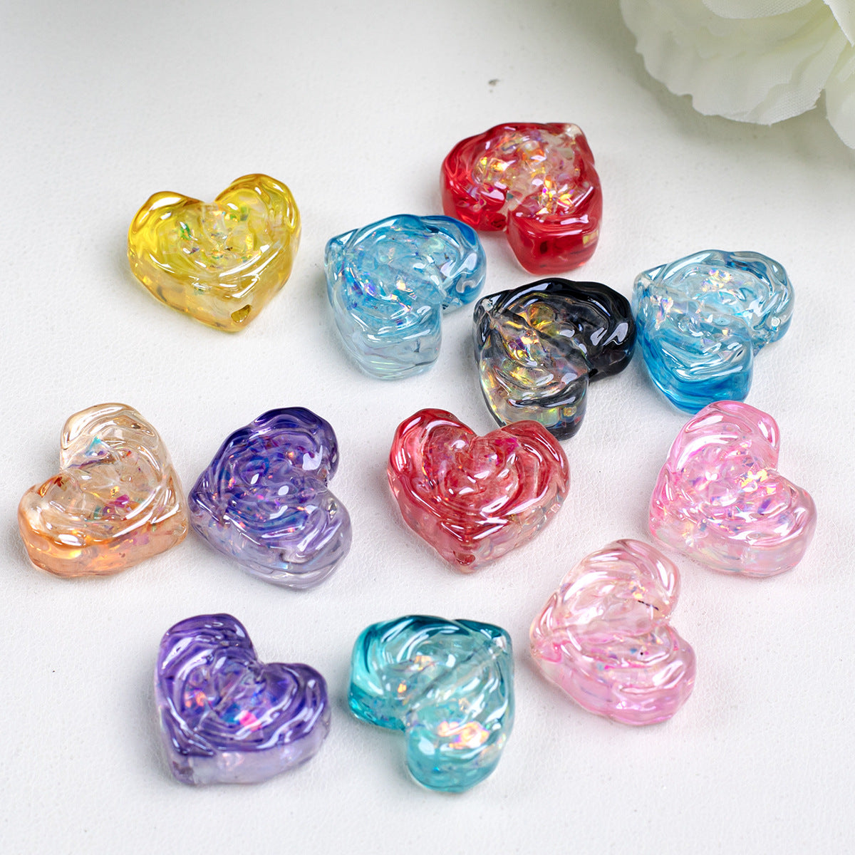 Rose Pattern Heart Resin Beads 20mm Multicolor 10pcs 3