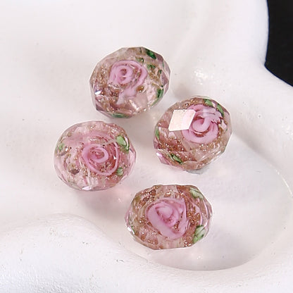 Faceted Flower Glass Beads 10mm Turquoise Painted 10pcs 8