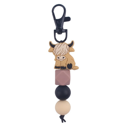 Cartoon Animal Silicone Bead Keychain Elk Yak Goat Design 8