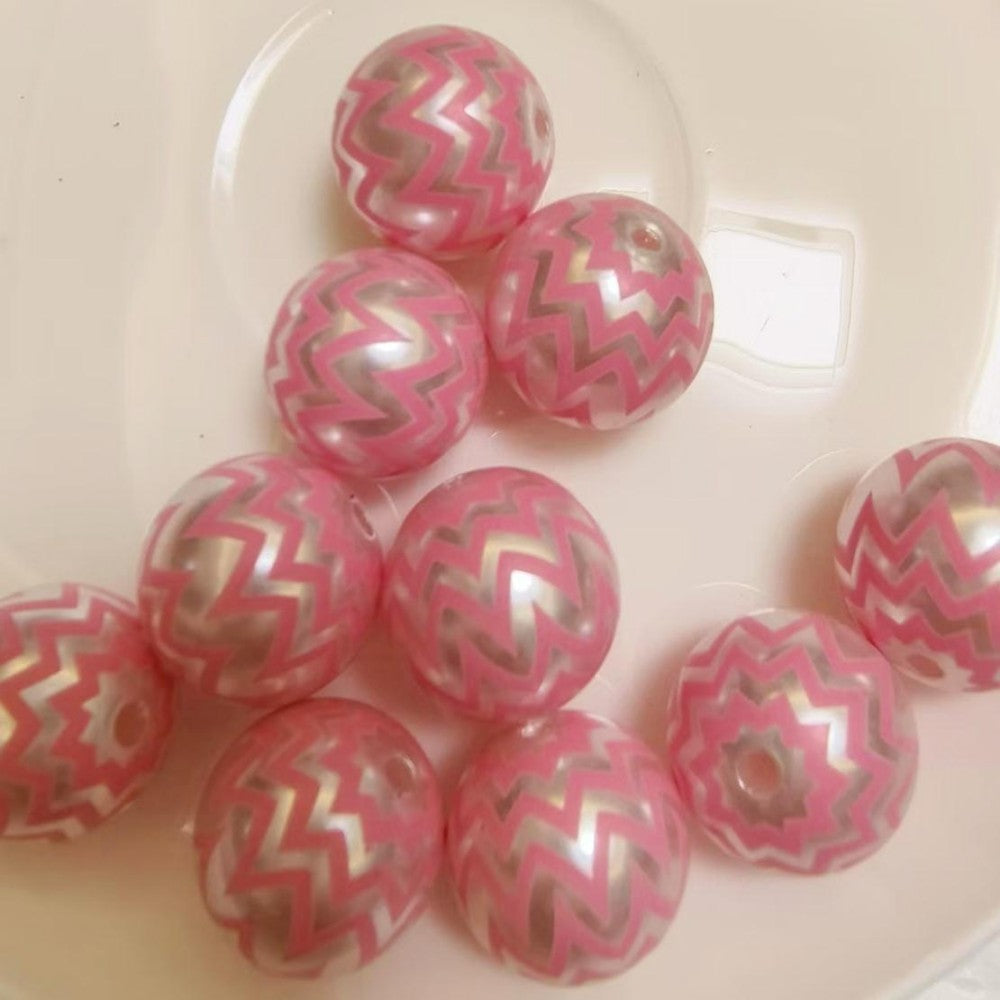 Printed Bubblegum Beads 20mm Pearl Pink Wavy Glossy Translucent 10pcs 2