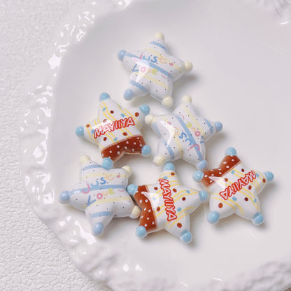 Letter Printed Star Acrylic Beads 26mm Mixed Colors 10pcs 4
