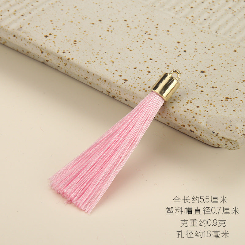 Colorful Polyester Fringe Tassel Keychain with Golden Cap 55mm 50pcs 26