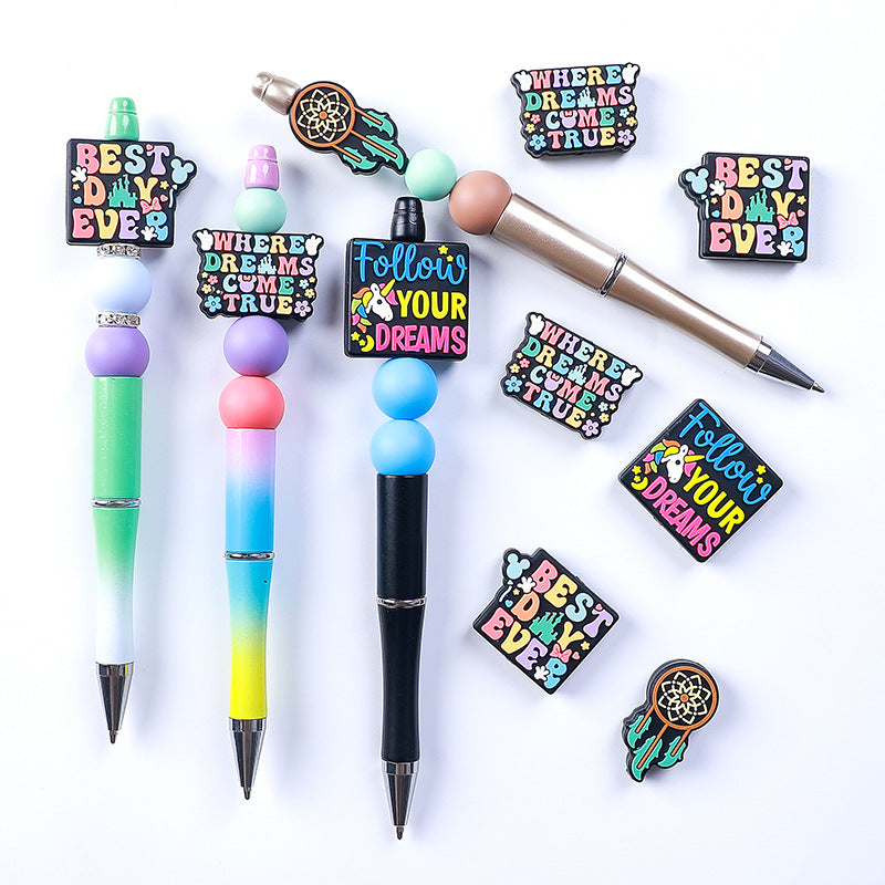 Silicone Focal Beads Dream Catcher Colorful Quotes Navy Background 20pcs 4