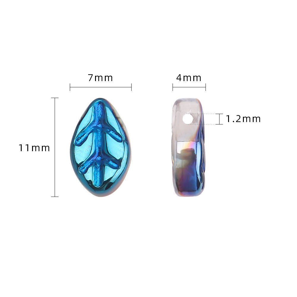 Czech Glass Leaves Glass Beads 7x11mm Electroplated 50pcs 2