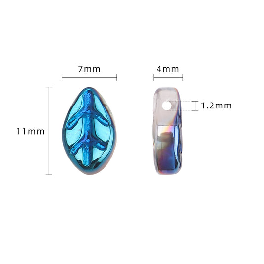 Czech Glass Leaves Glass Beads 7x11mm Electroplated 50pcs 2
