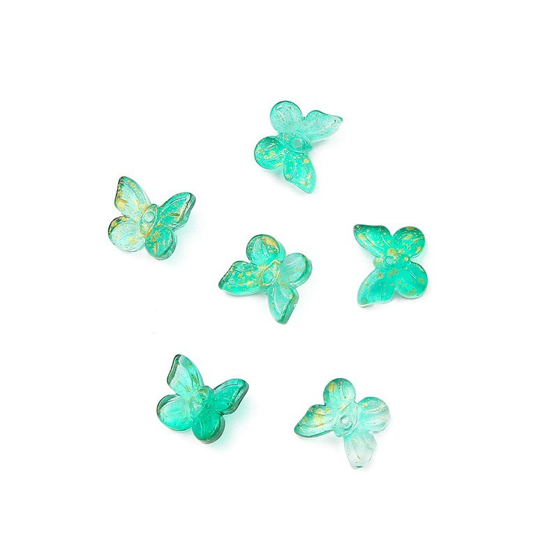 Czech Glass Butterfly Beads 11mm Translucent Pastel Gold Foil 10pcs 11