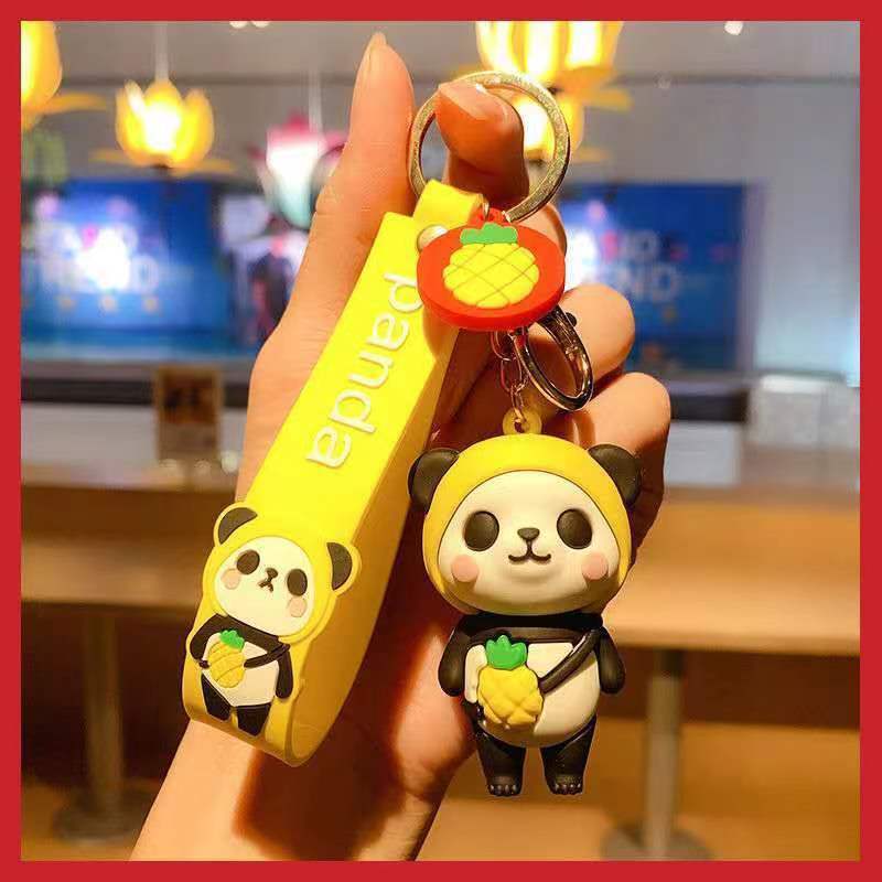 Silicone Cartoon Panda Keychain with Strawberry Charm Colorful 8