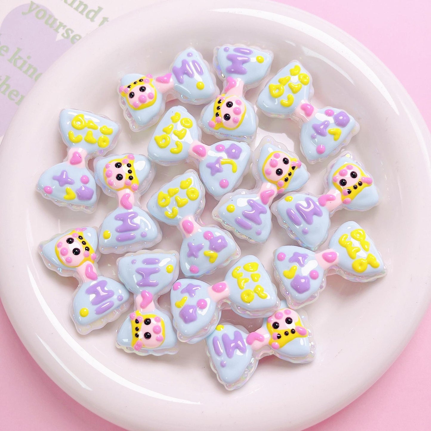 Hand Painted Hi Bow Acrylic Beads 20mm 33mm Pastel Colors 5pcs 9