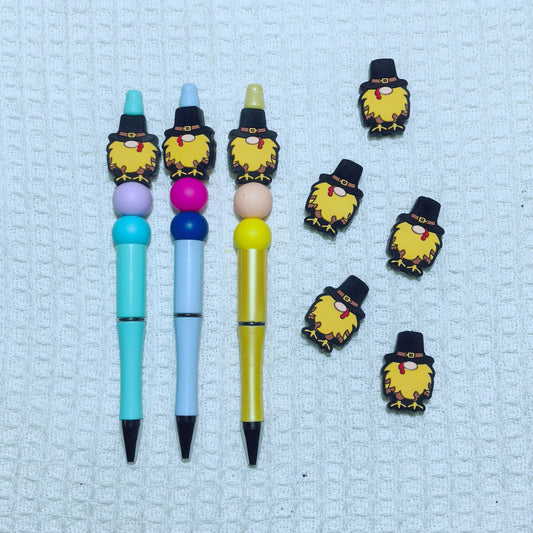 Silicone Focal Beads Chick Wearing Pilgrim Hat 20pcs