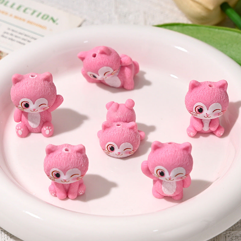 3D Pink Kitten Resin Beads 31mm Playful Textured Design 10pcs 4