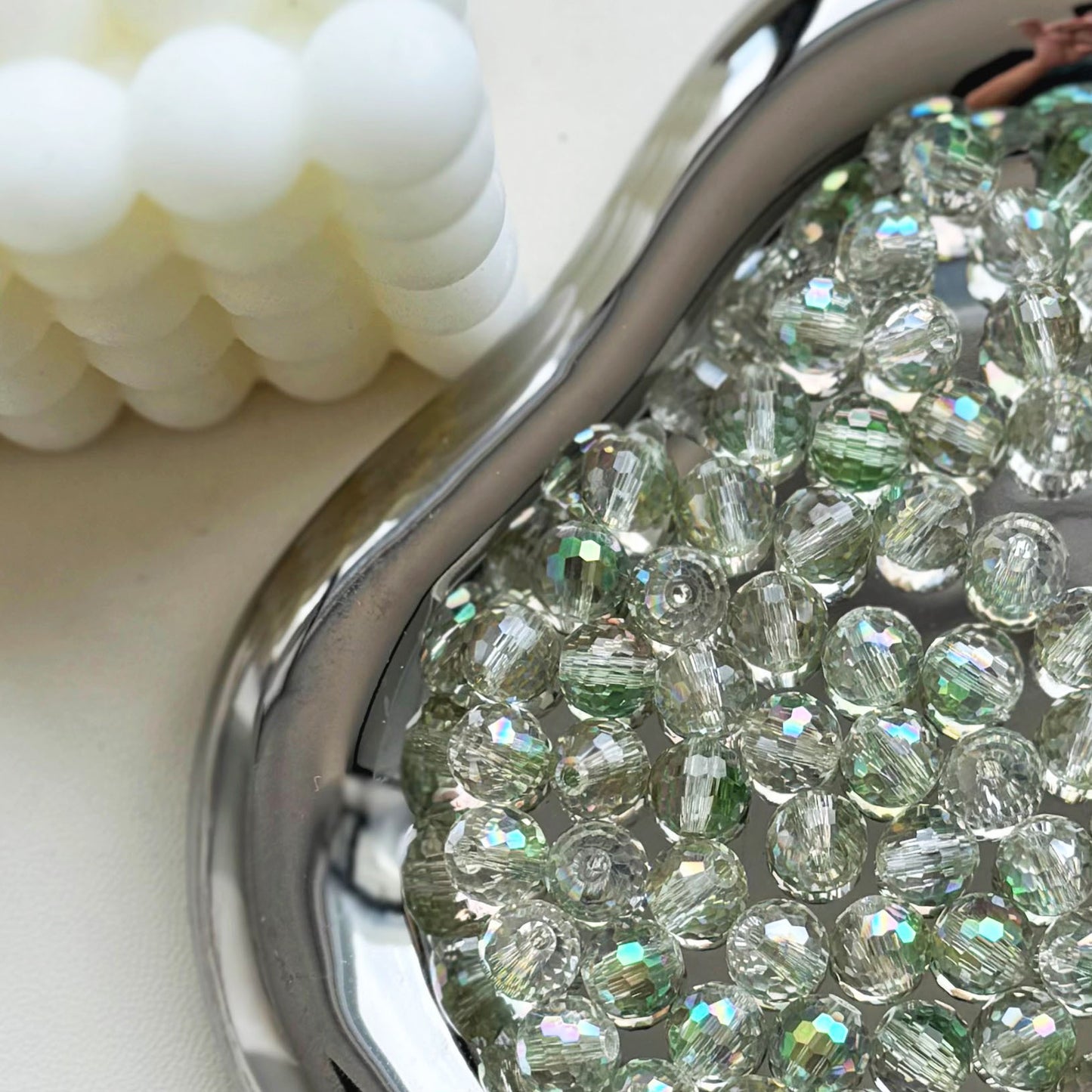 Vintage Faceted Round Glass Beads 8mm Iridescent 50pcs 13