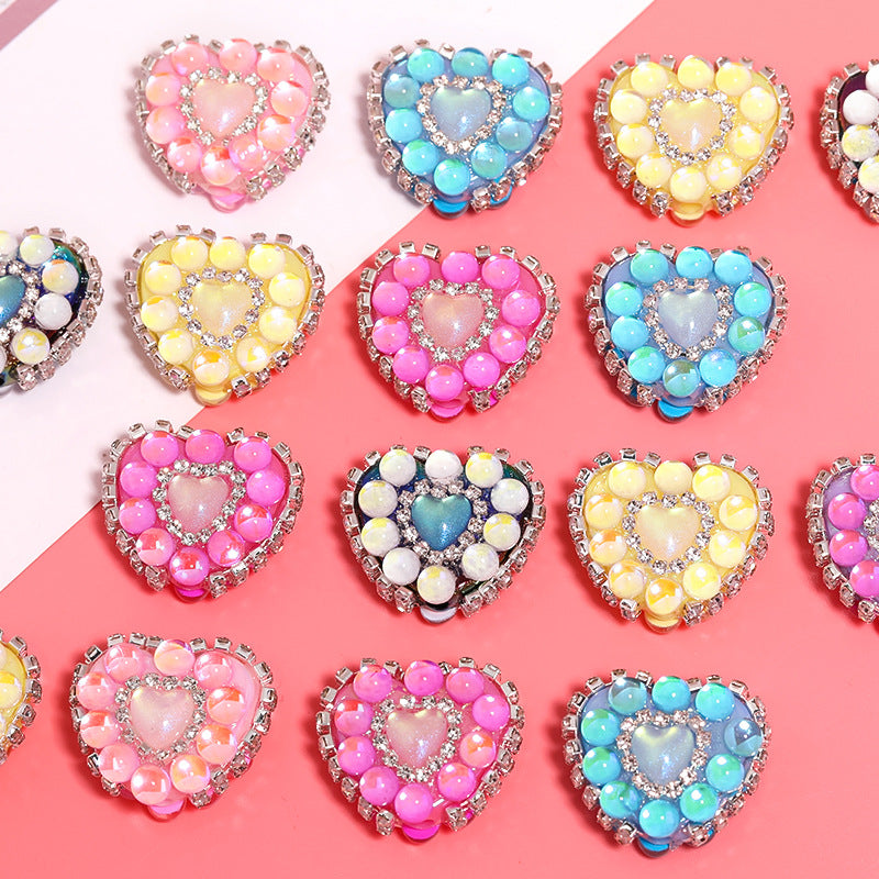 Chain Heart Acrylic Beads 21x25mm Rhinestone Colorful 5pcs 3