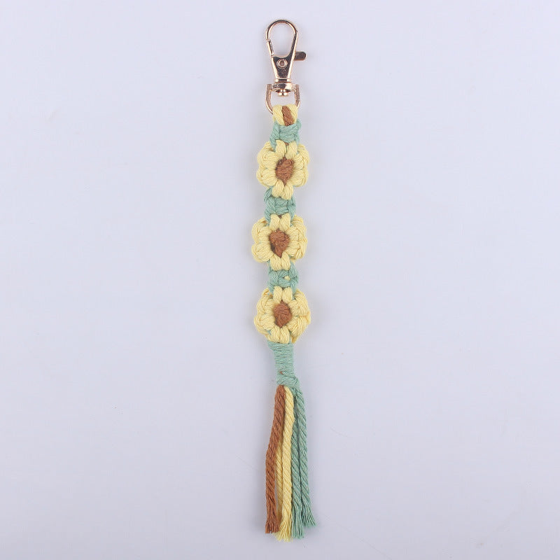 Handmade Woven Flower Keychain Cotton Polyester Gold Clasp 10