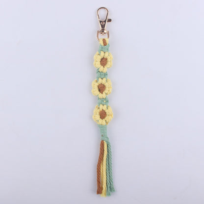 Handmade Woven Flower Keychain Cotton Polyester Gold Clasp 10