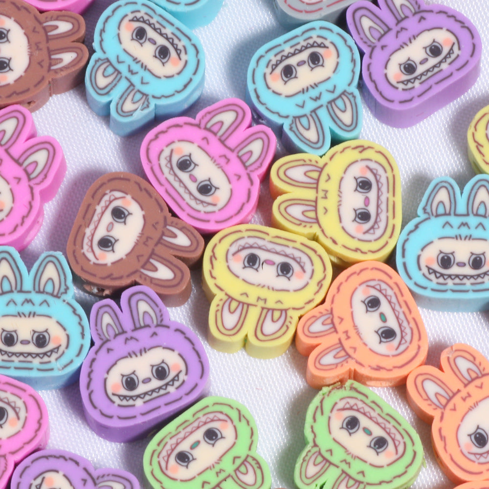 Labub Character Clay Beads 10mm Colorful Bunny Faces 200pcs 4