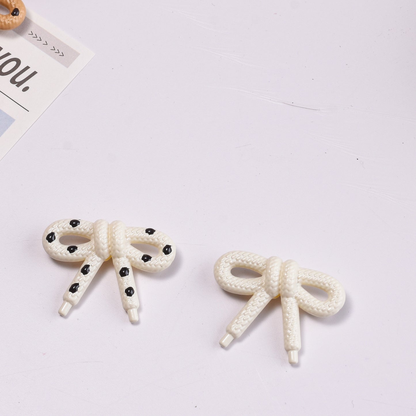 Hand Painted Bow Acrylic Beads 27mm Polka Dot Design 10pcs 8