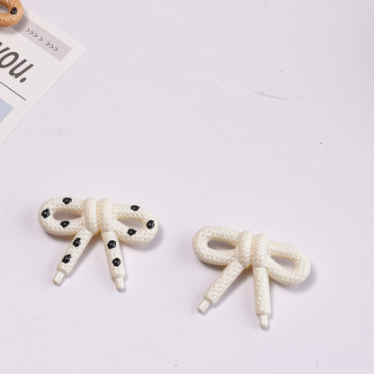 Hand Painted Bow Acrylic Beads 27mm Polka Dot Design 10pcs 8
