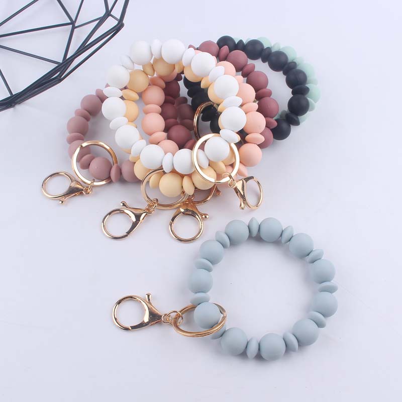 Silicone Bead Wristlet Keychain Matte Soft Hues Gold Clasps