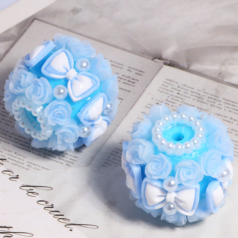 Floral Bubblegum Beads 20mm Bow Rose Cluster Polymer Clay 5pcs 10
