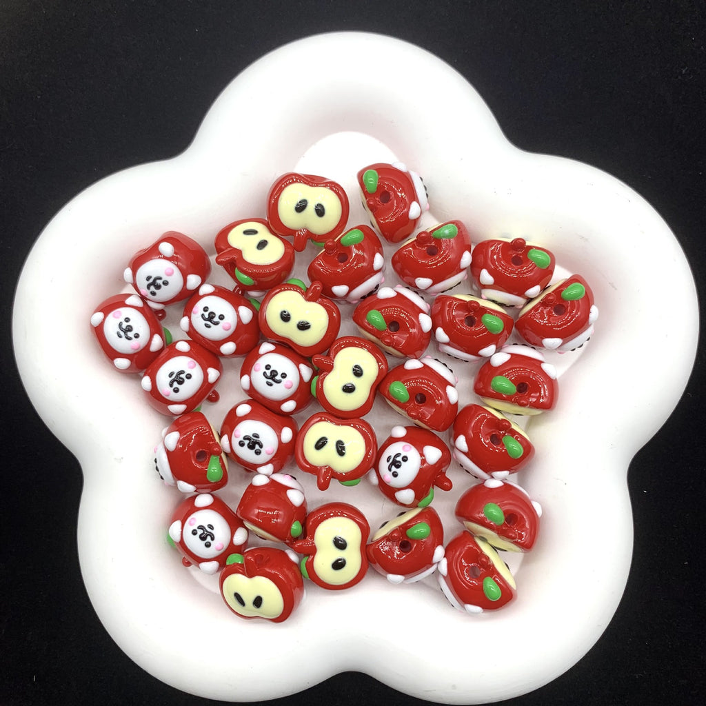 Hand Painted Apple Acrylic Beads 18mm Enamel Finish 4pcs 4