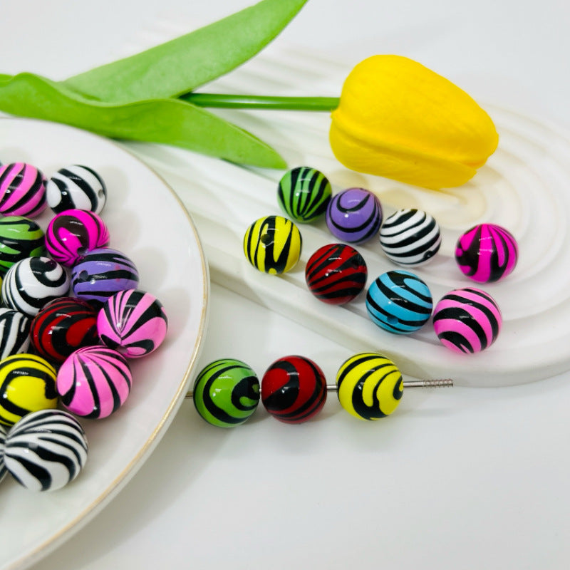 Dopamine Colored Zebra Patterned Acrylic Beads 16mm 50pcs 2
