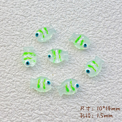 Hand Painted Fish Enamel Glass Beads 10x14mm Translucent Colorful 1pc 12