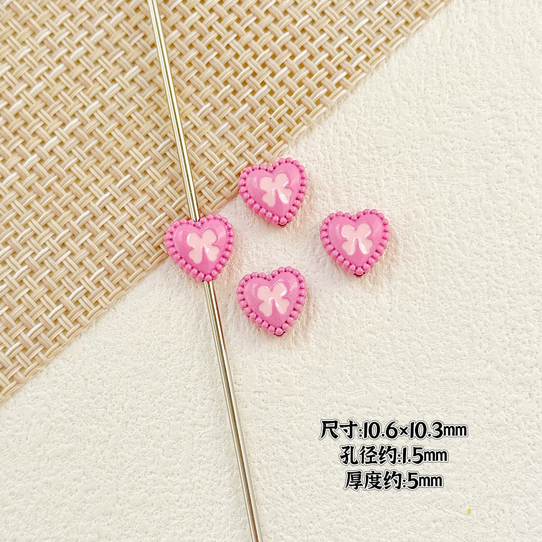 Bone and Heart Metal Beads 15mm and 10mm Baking Painted Alloy 10pcs 22